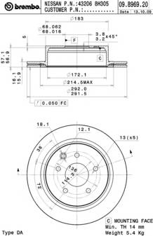 BREMBO 09.8969.20 Тормозной диск