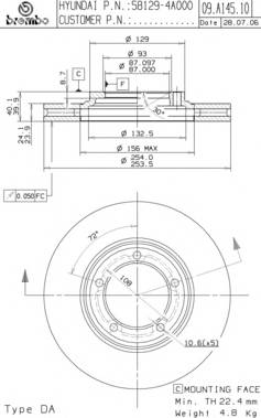 BREMBO 09.A145.10 Тормозной диск