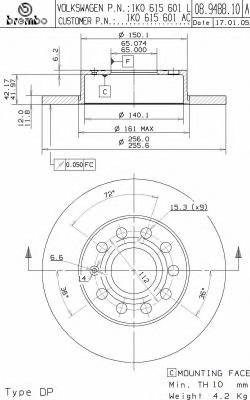 BREMBO 08.9488.11 Тормозной диск