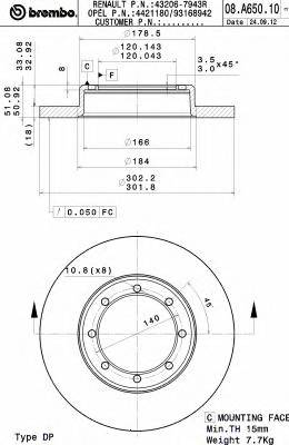 BREMBO 08.A650.10 Тормозной диск