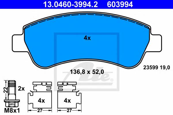 ATE 13.0460-3994.2 Комплект тормозных колодок,