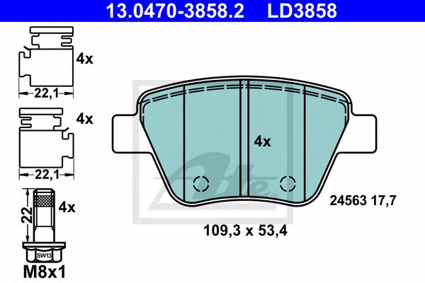 ATE 13.0470-3858.2 Комплект тормозных колодок,