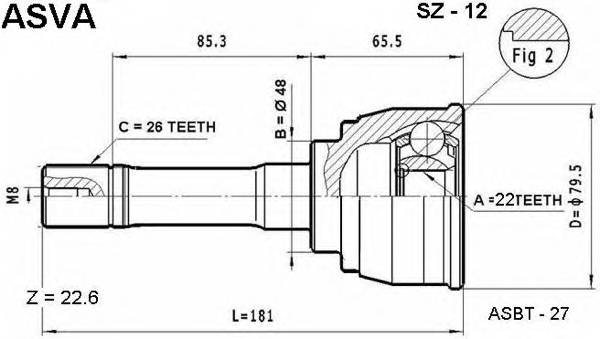 ASVA SZ12 ШРУС ЗОВНІШНИЙ 22X48X26