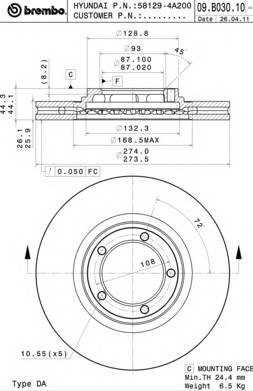 BREMBO 09.B030.10 Тормозной диск