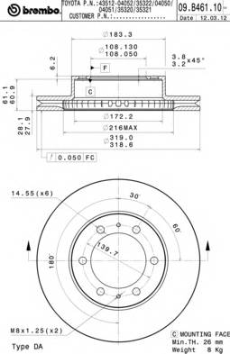 BREMBO 09.B461.11 Тормозной диск