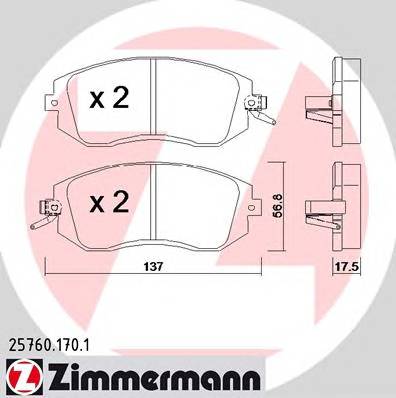 ZIMMERMANN 257601701 KLOCKI HAMULC. SUBARU