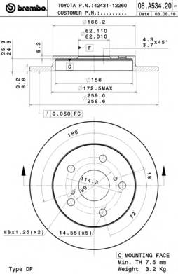 BREMBO 08.A534.20 Тормозной диск