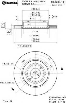 BREMBO 09.B309.10 Тормозной диск