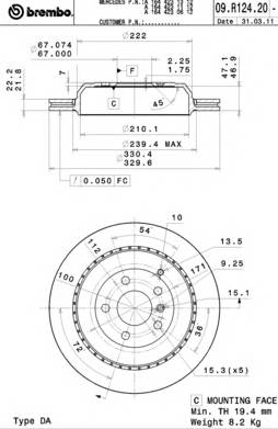 BREMBO 09.R124.21 Гальмівний диск