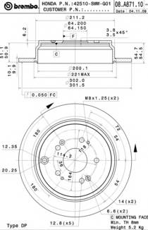 BREMBO 08.A871.10 Гальмівний диск