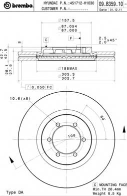 BREMBO 09.B359.10 Тормозной диск