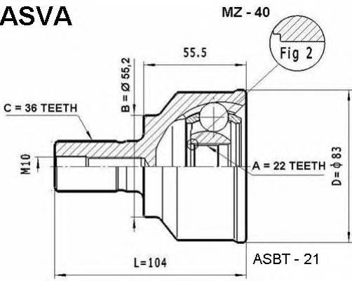 ASVA MZ40 ШРУС ЗОВНІШНИЙ 22x55.3x36