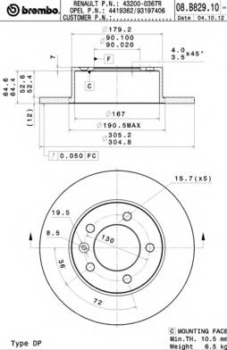 BREMBO 08.B829.10 Тормозной диск