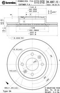 BREMBO 09.A867.10 Тормозной диск