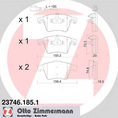 ZIMMERMANN 23746.185.1 Комплект гальмівних колодок,