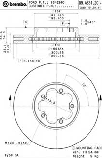 BREMBO 09.A531.20 Гальмівний диск