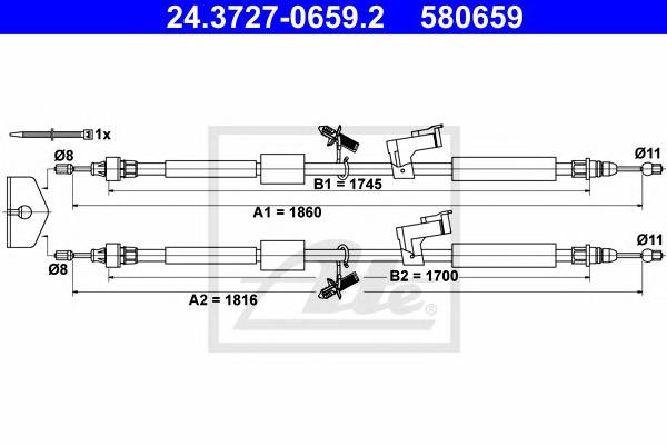 ATE 24.3727-0659.2 Трос, стоянкова гальмівна