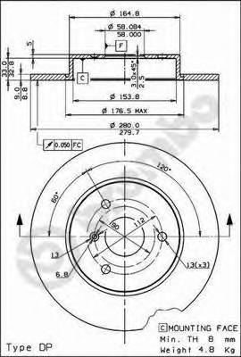 BREMBO 08.8163.10 Тормозной диск