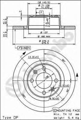 BREMBO 08.8727.10 Тормозной диск