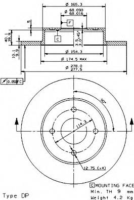 BREMBO 08.9461.10 Тормозной диск