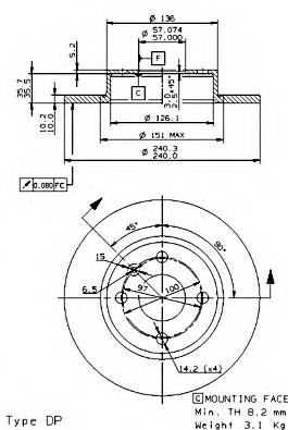 BREMBO 08.9739.10 Тормозной диск