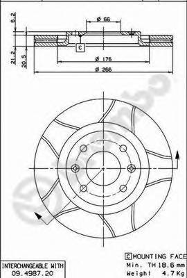 BREMBO 09.4987.76 Гальмівний диск