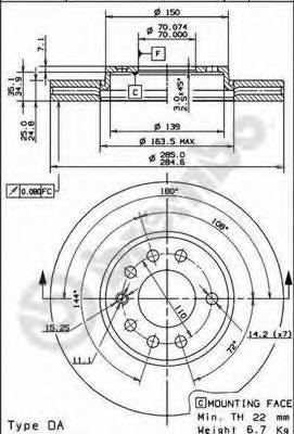 BREMBO 09.9165.10 Тормозной диск