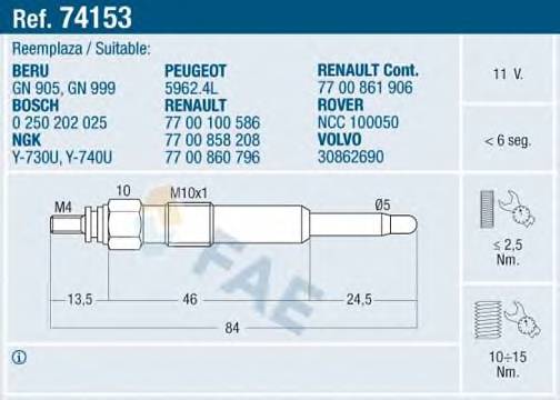 FAE 74153 Свеча накаливания