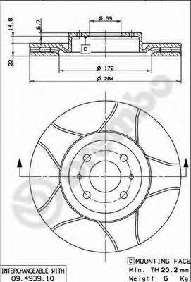 BREMBO 09.4939.75 Тормозной диск