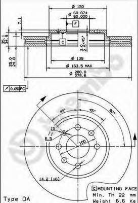 BREMBO 09.9159.11 Гальмівний диск