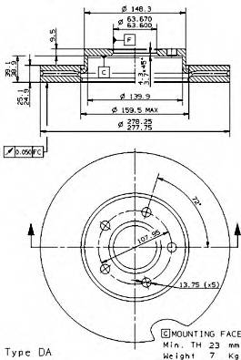 BREMBO 09.9464.11 Тормозной диск