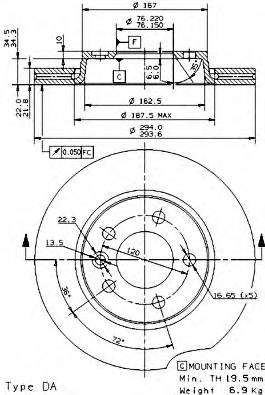 BREMBO 09.9582.10 Тормозной диск