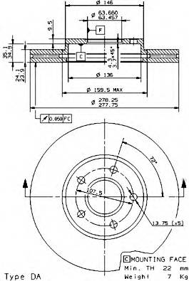 BREMBO 09.9589.14 Тормозной диск