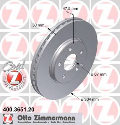 ZIMMERMANN 400.3651.20 Гальмівний диск