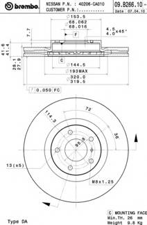 BREMBO 09.B266.11 Гальмівний диск