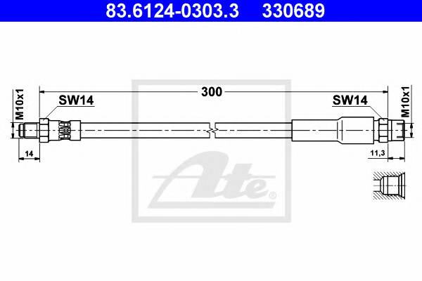 ATE 83.6124-0303.3 Тормозной шланг