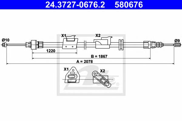 ATE 24.3727-0676.2 Трос, стояночная тормозная