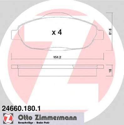 ZIMMERMANN 24660.180.1 Комплект гальмівних колодок,