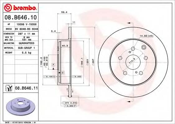 BREMBO 08.B646.11 Гальмiвний диск