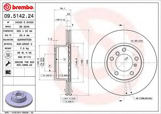 BREMBO 09.5142.24 Тормозной диск