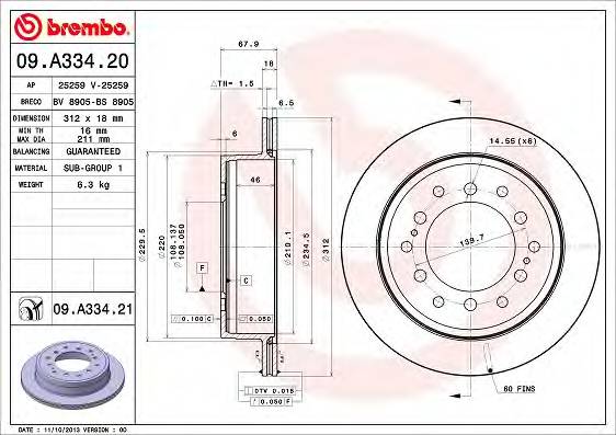 BREMBO 09.A334.21 Тормозний диск