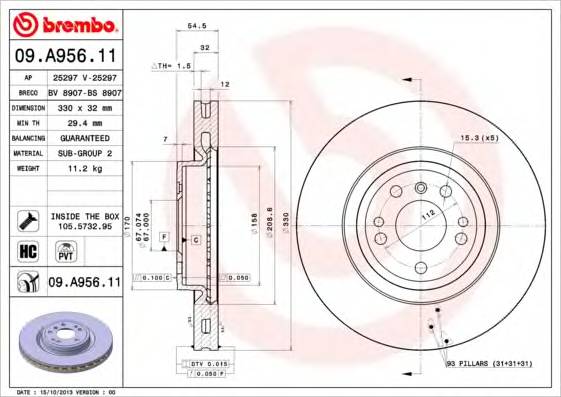 BREMBO 09A95611 TARCZA HAM. ML