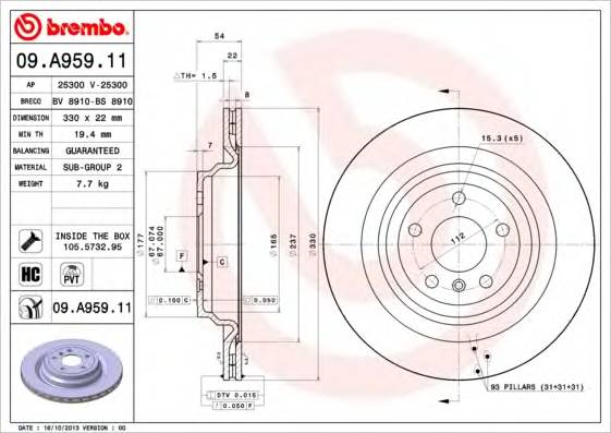 BREMBO 09.A959.11 Гальмiвний диск