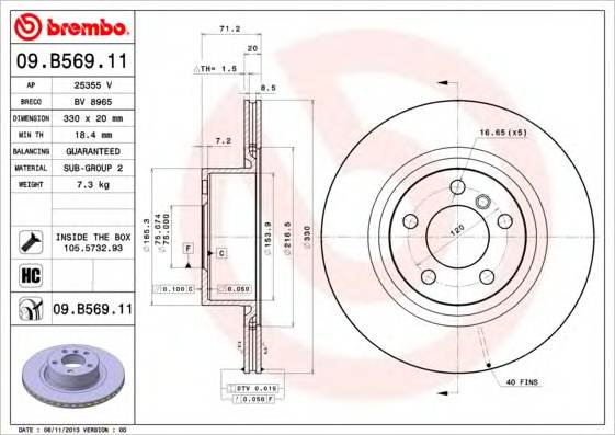 BREMBO 09B56911 TARCZA HAMULC. BMW