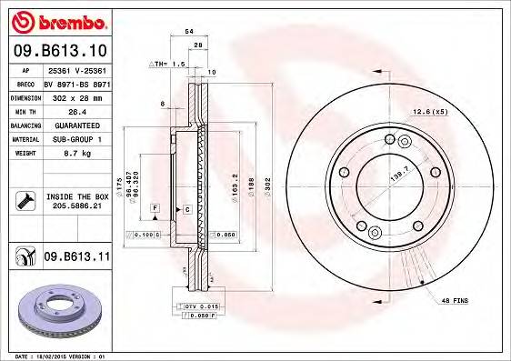 BREMBO 09.B613.11 Гальмiвний диск