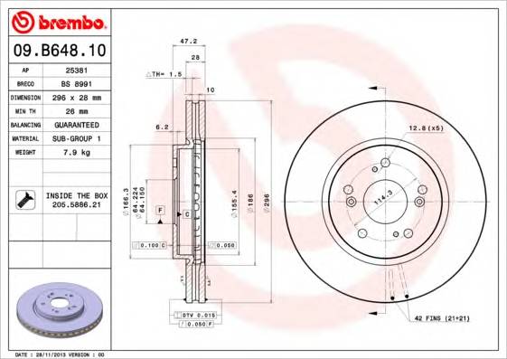 BREMBO 09.B648.10 Гальмiвний диск