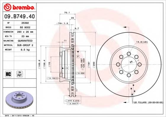 BREMBO 09.B749.40 Гальмiвний диск