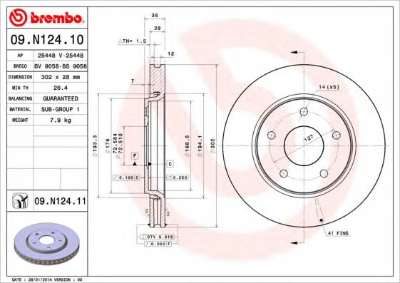 BREMBO 09N12411 TARCZA HAM. FREEMONT