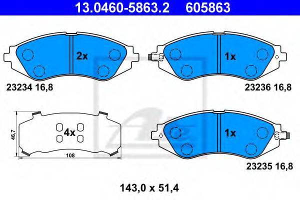 ATE 13.0460-5863.2 Комплект гальмівних колодок,