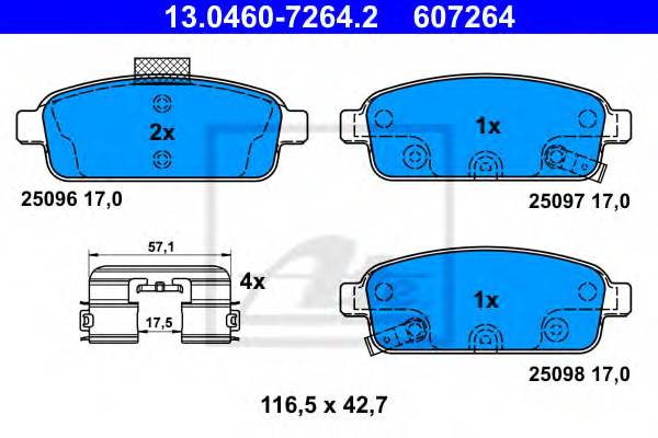 ATE 13.0460-7264.2 Комплект гальмівних колодок,